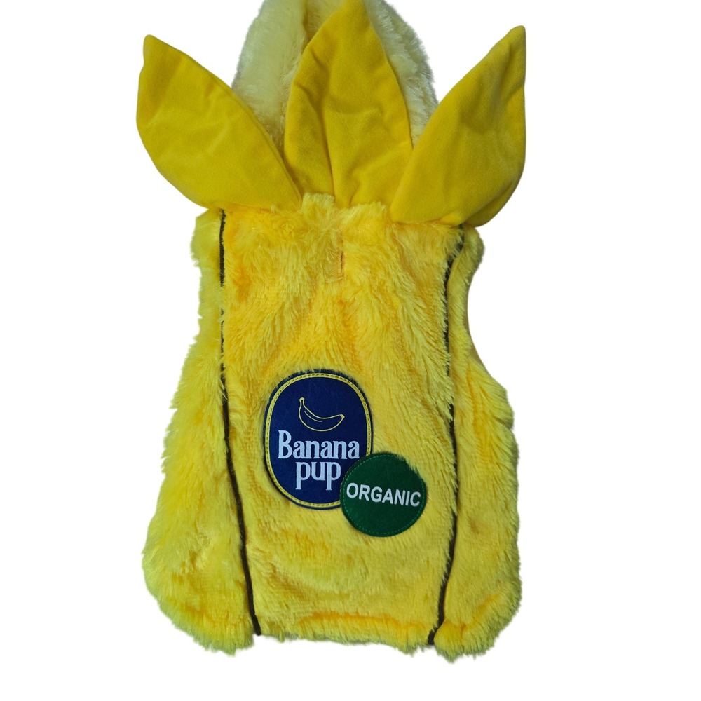 Pup Crew Banana Pup Organic Dog Costume Yellow Faux Fur Hoodie Size Medium
